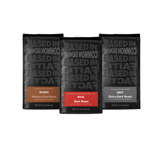 The Bold Bundle - 3x Ground, 12oz Bags - GRIT (Extra Dark) , RVVL (Dark) , BASED (Medium-Dark)